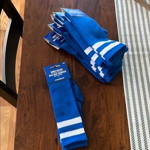 Softball or Baseball Blue Knee Socks with White Stripes, 10 pairs